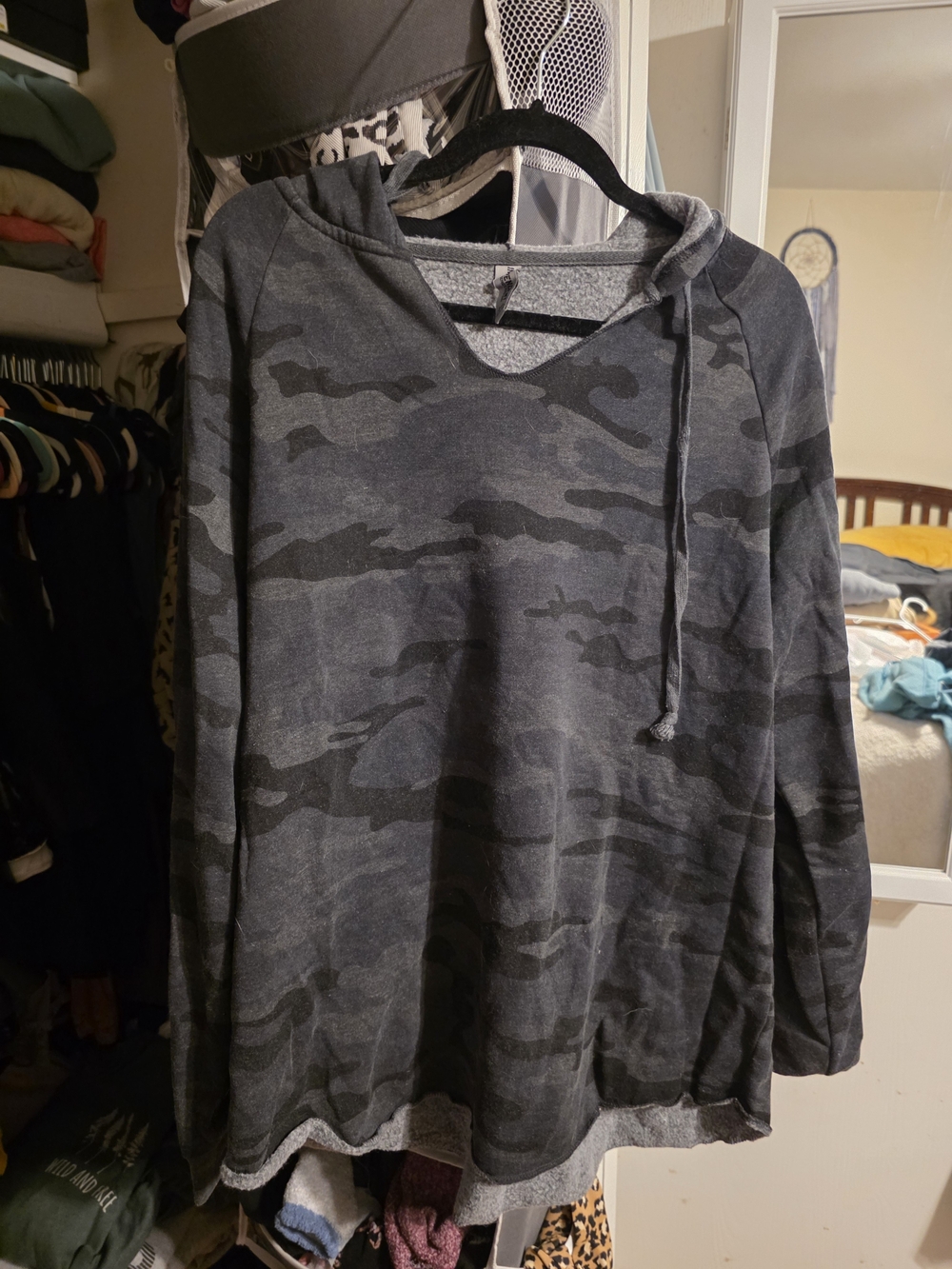 Cozy Gray Camo Hooded Pullover
